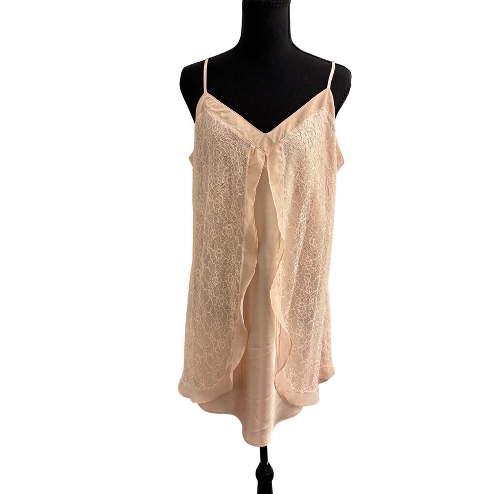 Morgan Taylor Lace and Satin Robe and Slip Combo Women L/XL Pink Lace Romantic